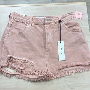 ROLLA'S Light Pink Frayed Denim Shorts Sz 29 NWT Duster style